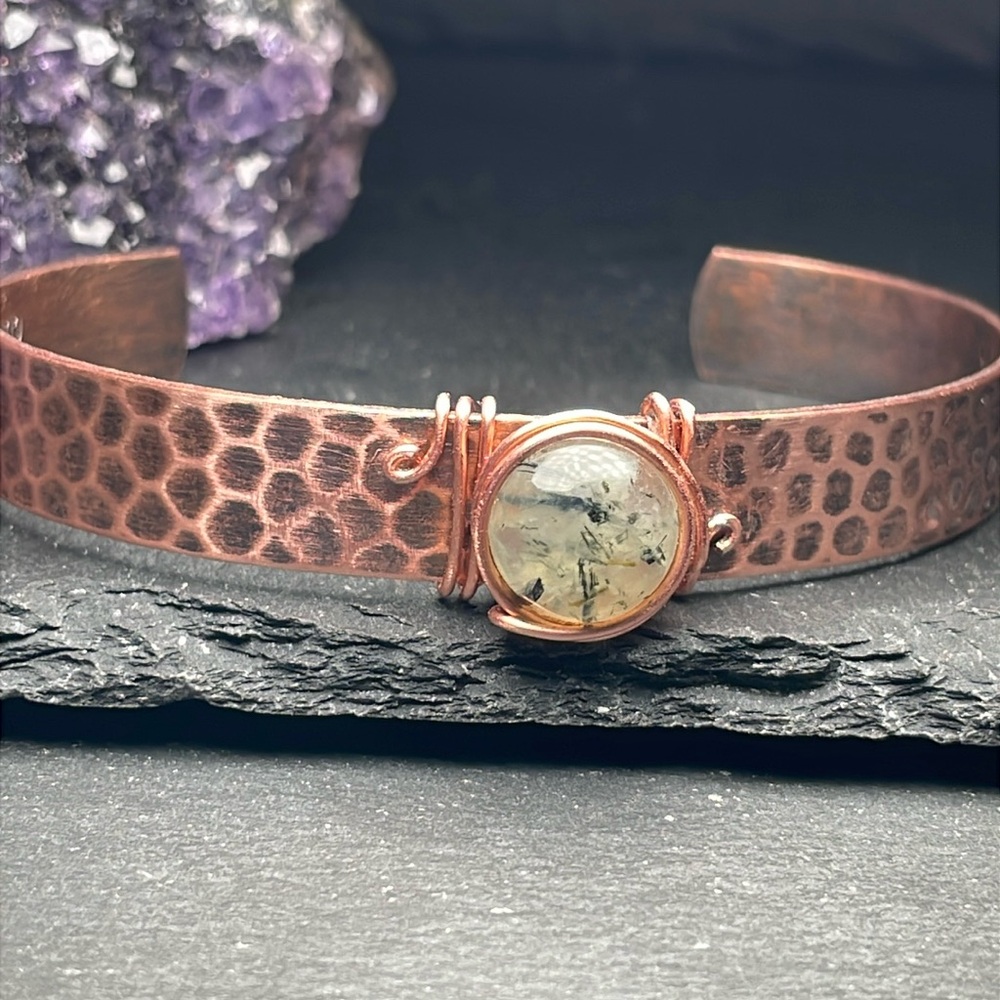 Prehnite Crystal Copper Cuff Bracelet • Artisan Fairycore Jewelry